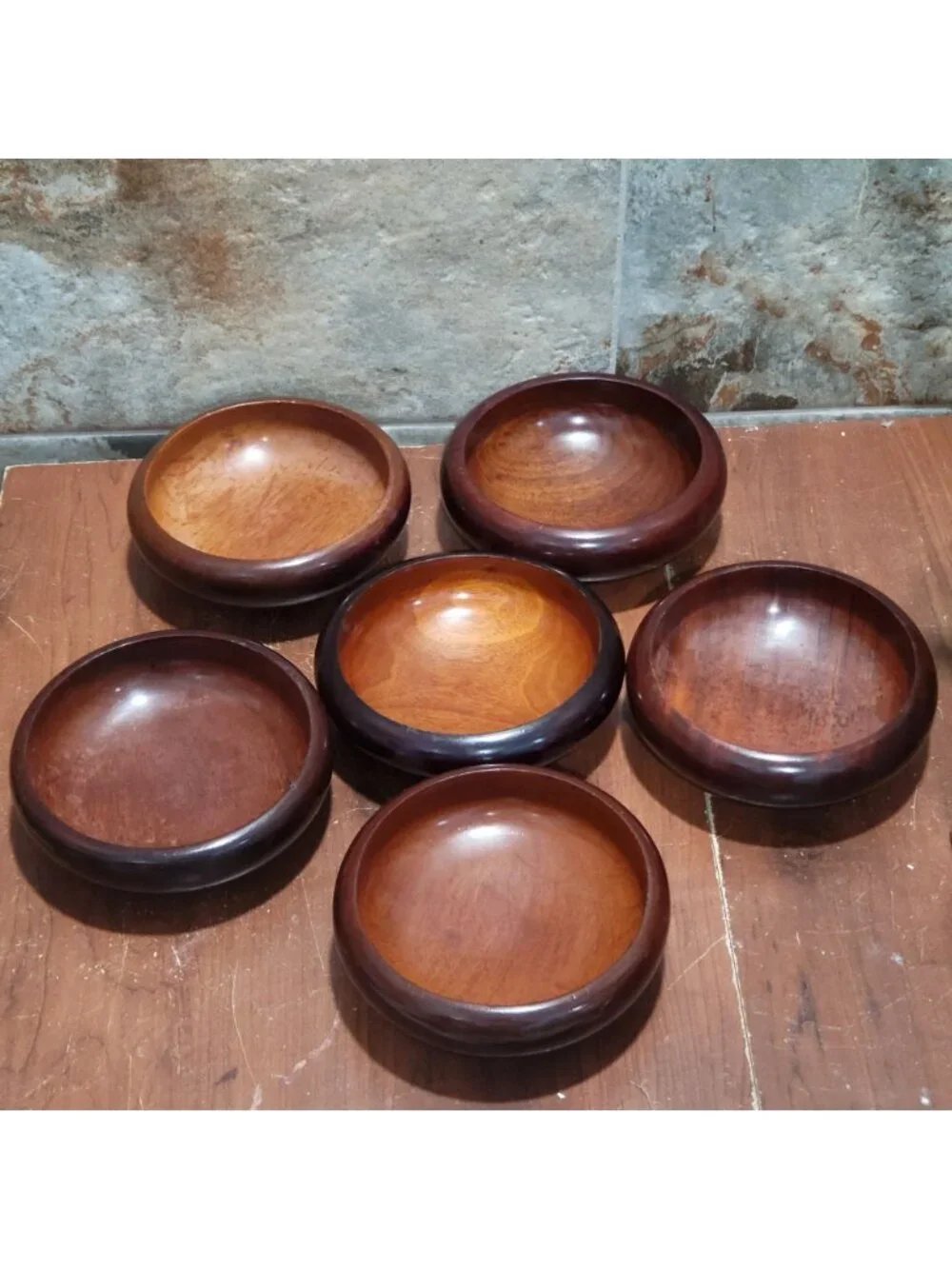 7 Piece Mahogany Wooden Salad Serving Bowl Set